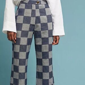 Mara Hoffman Women’s Checkerboard Jeans Wide Leg Size 12 Blue Pants Denim